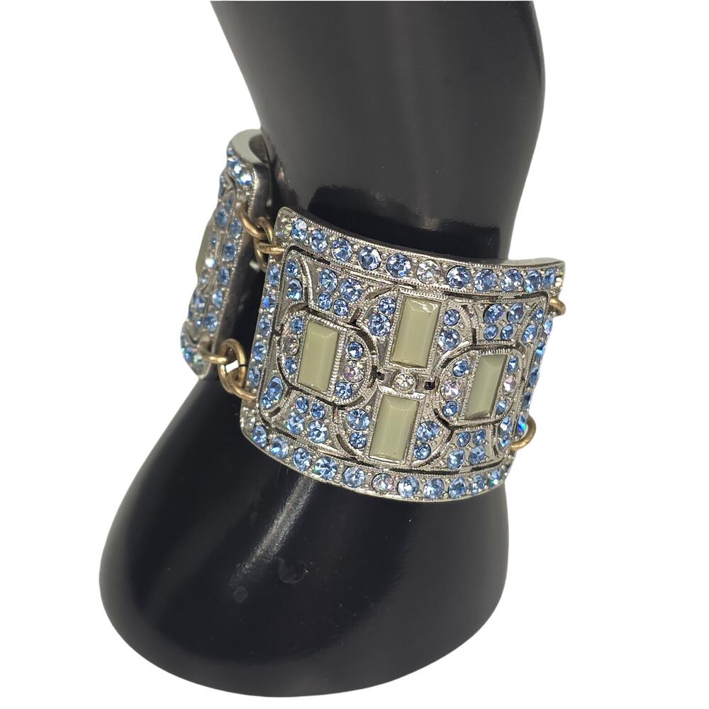 LULU FROST FOR J.CREW STATEMENT 1.5" BRACELET – BLUE / GREEN STONES SILVER-TONE